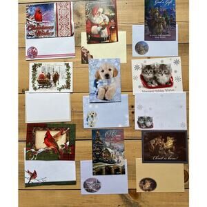 Lot of 9 vintage Christmas Holiday Greeting Cards w/ envelopes. Animals. Jesus